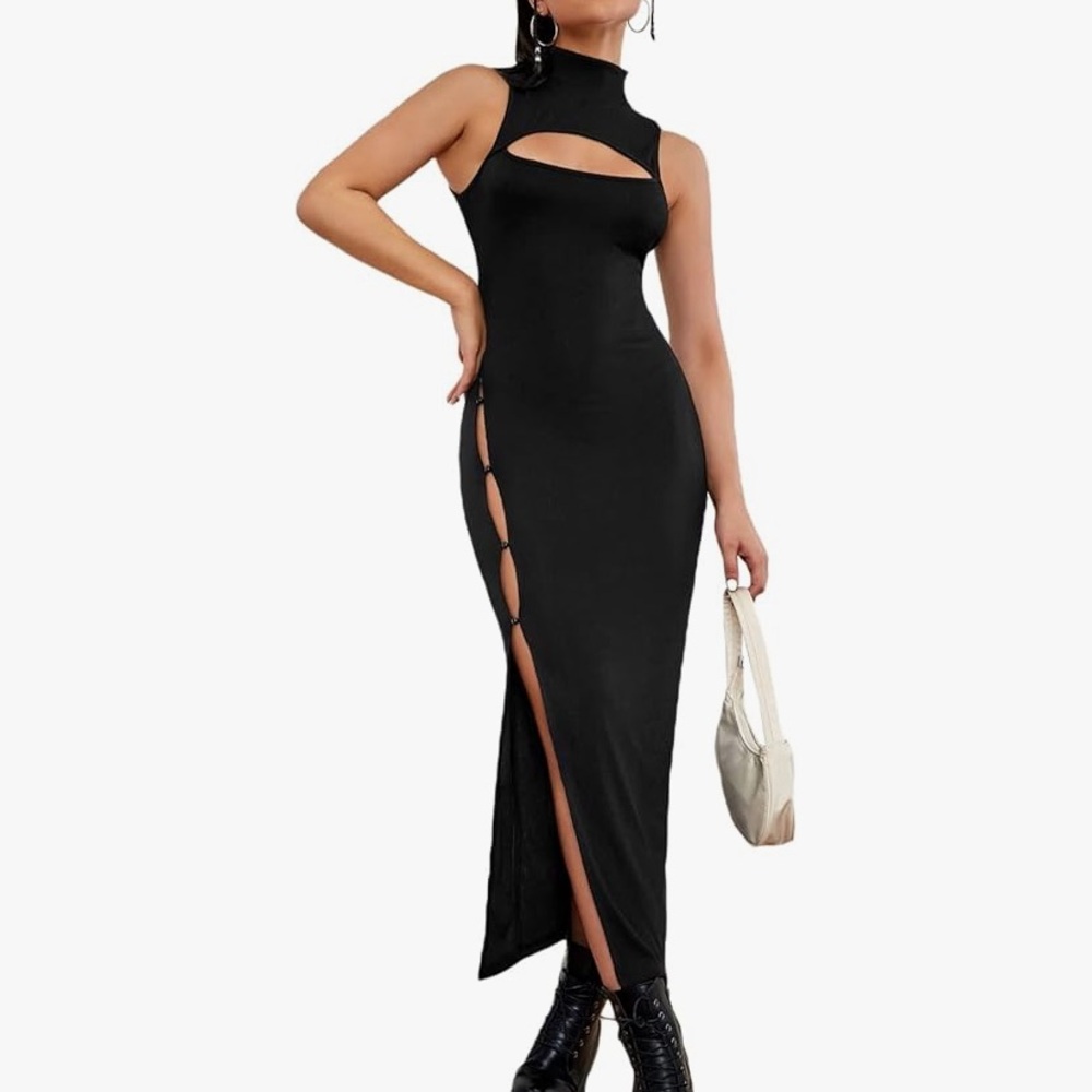 Black Cutout Sleeveless MIDI Dress NWT